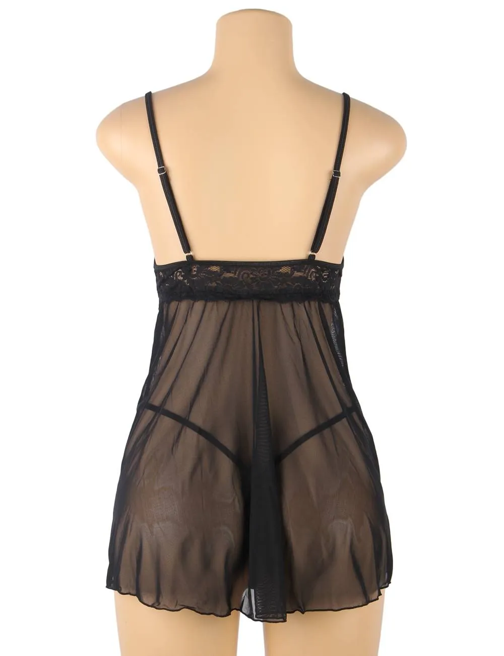 Elegant Black See-through Lace Exquisite Embroidery Sexy Babydoll