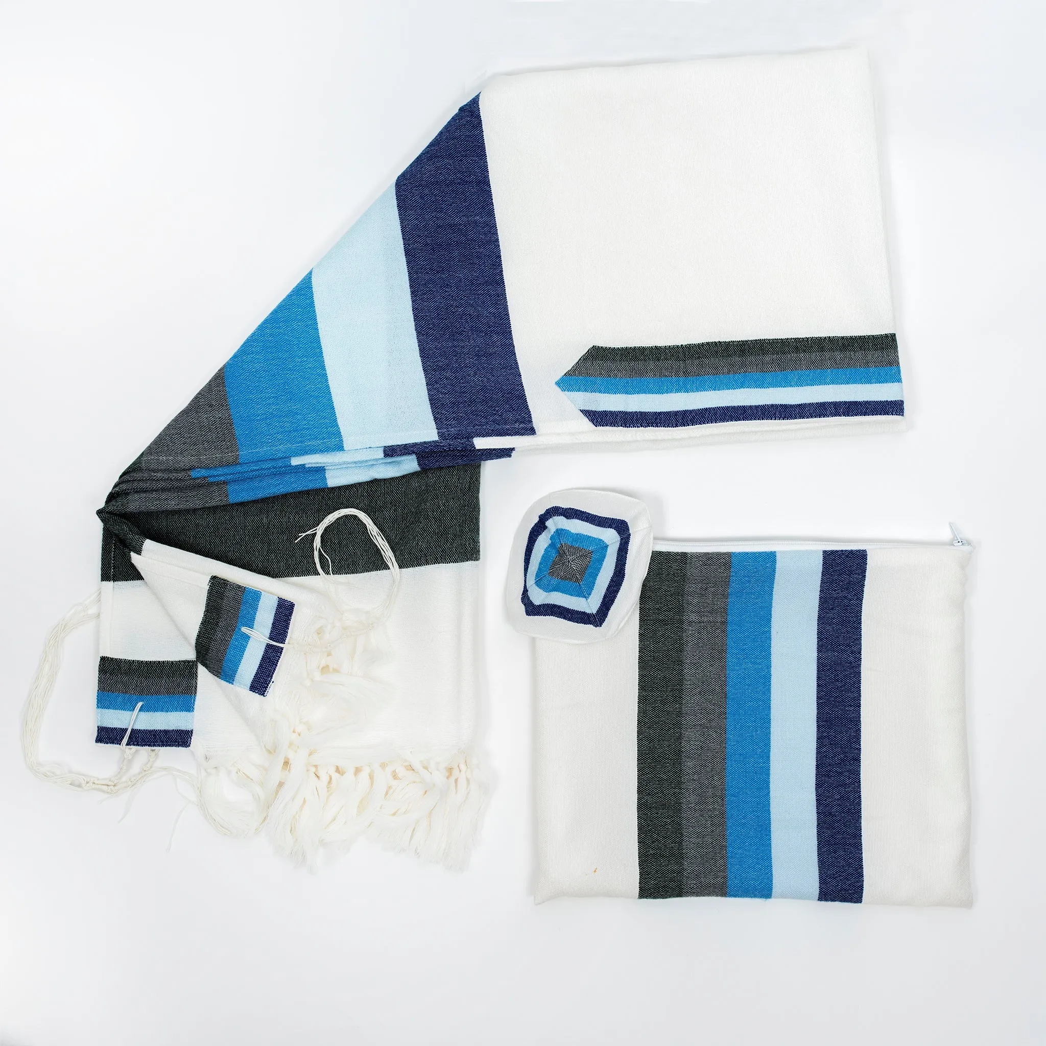 Emanuel - Wool Tallit - Wide Stripes in shades of Blue