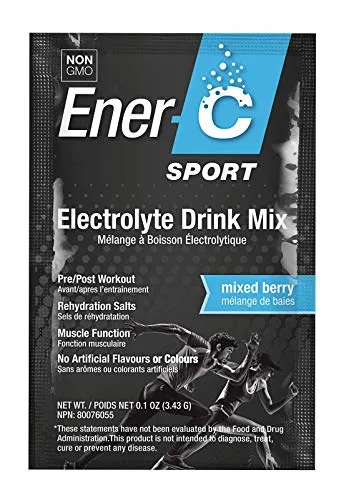 Ener-C - Polvo de mezcla de bebidas electrolíticas deportivas, soporta la función muscular y la hidratación, paquetes de electrolitos, bajo contenido de azúcar sin cafeína, bayas mixtas, 12 paquetes
