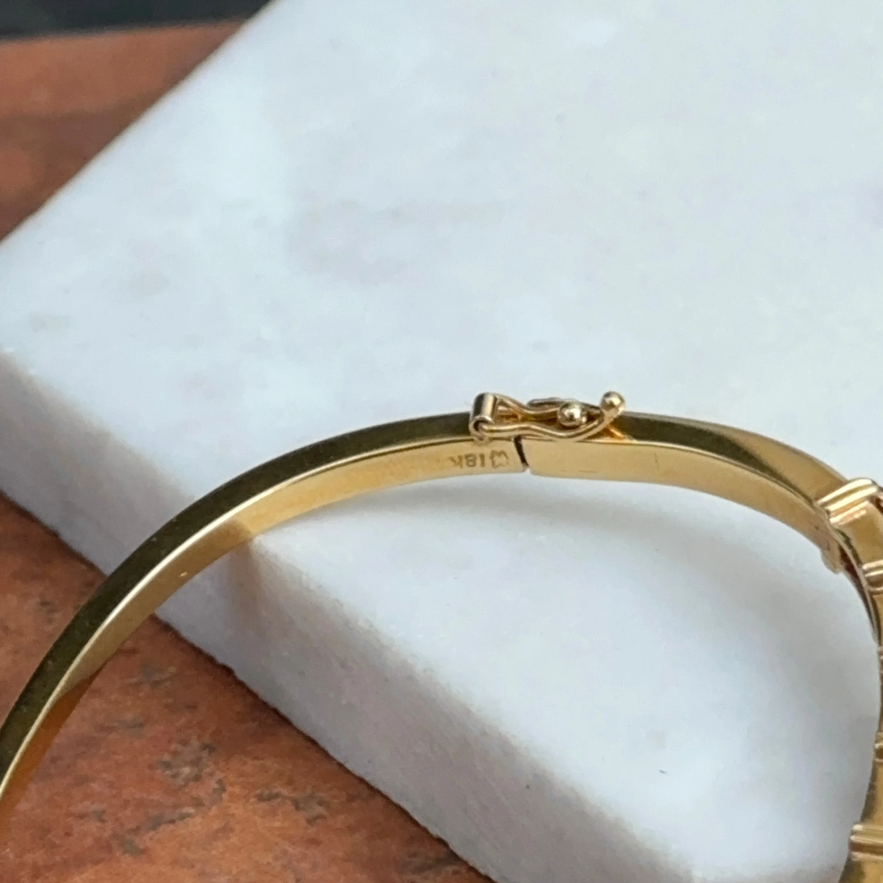 Estate 18KT Yellow Gold Baguette Red Ruby   Diamond Bangle Cuff Bracelet
