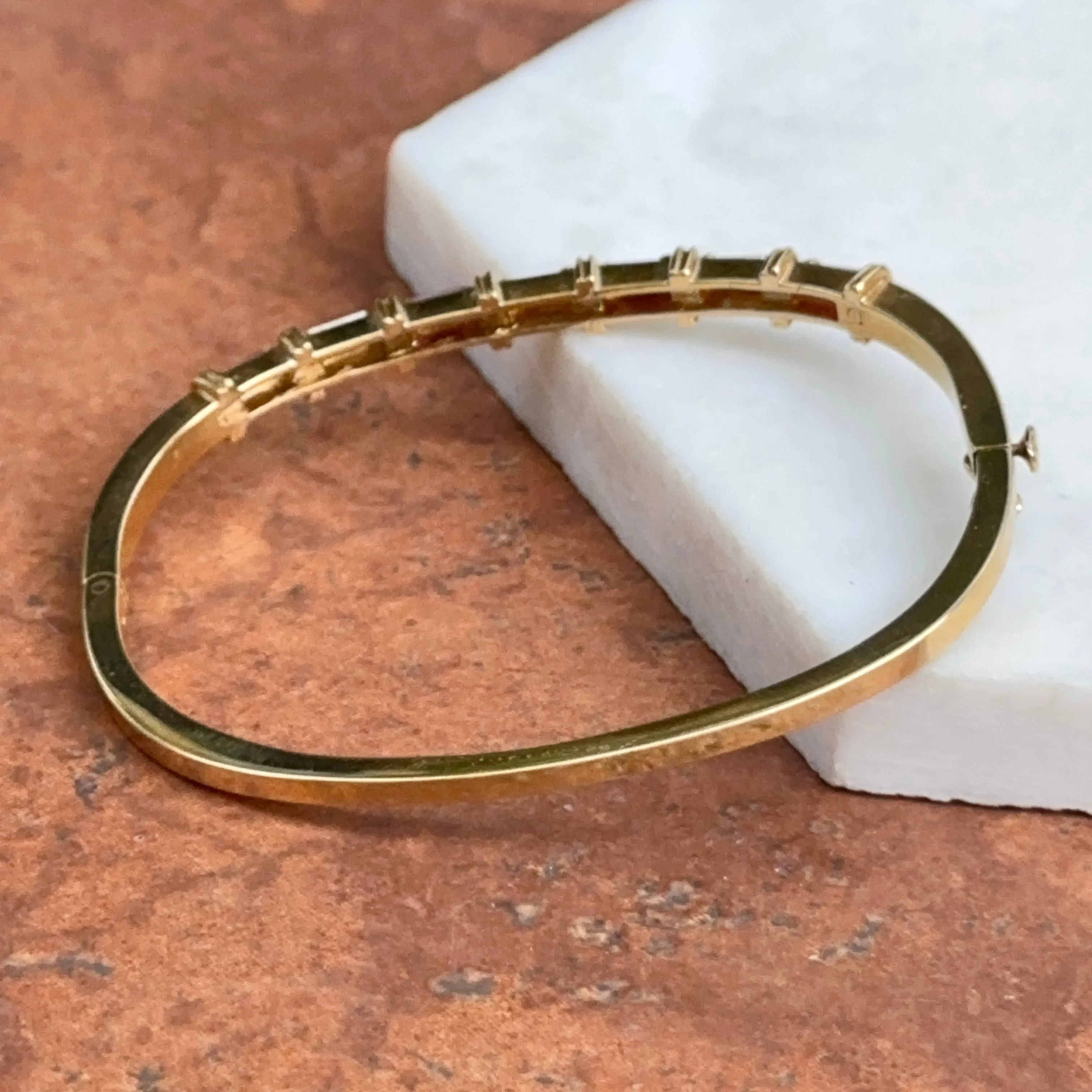 Estate 18KT Yellow Gold Baguette Red Ruby   Diamond Bangle Cuff Bracelet