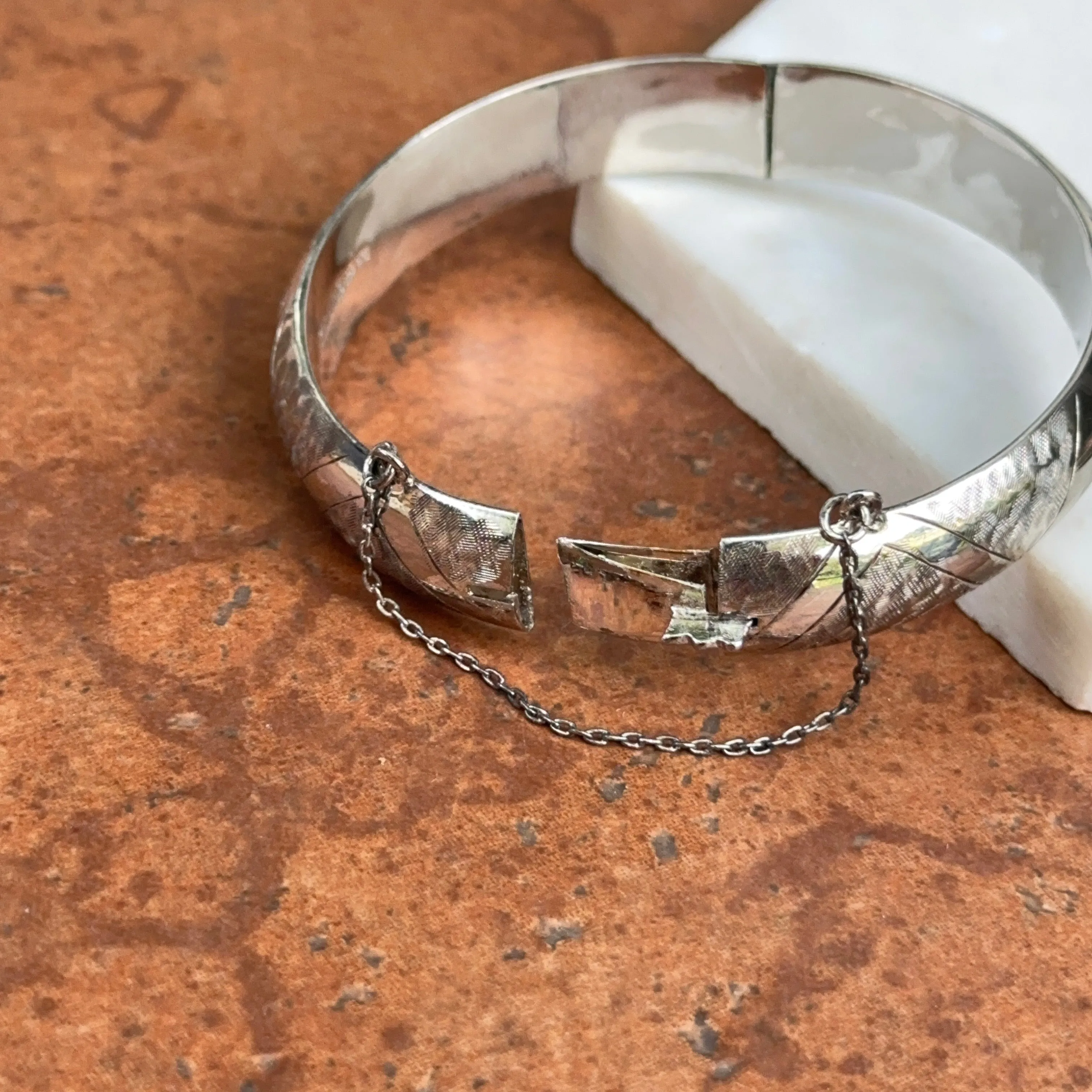 Estate Prime Art Sterling Silver Etched Domed Bangle Bracelet