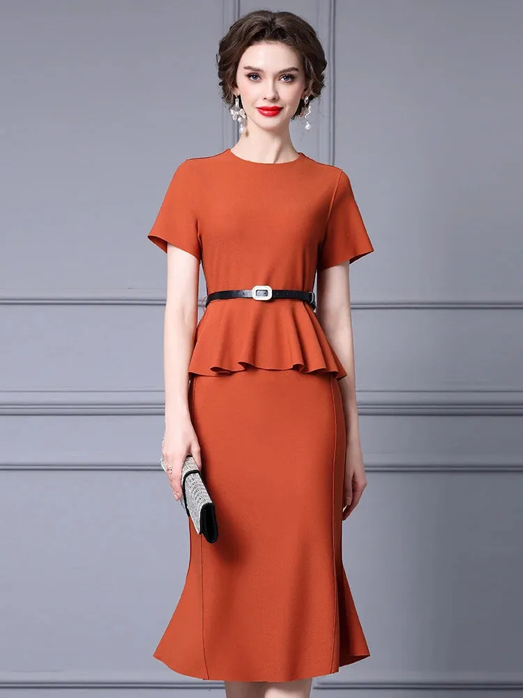 Eve O-Neck Collar Sashes Draped Elegant Empire Office Lady Style Trumpet Dress
