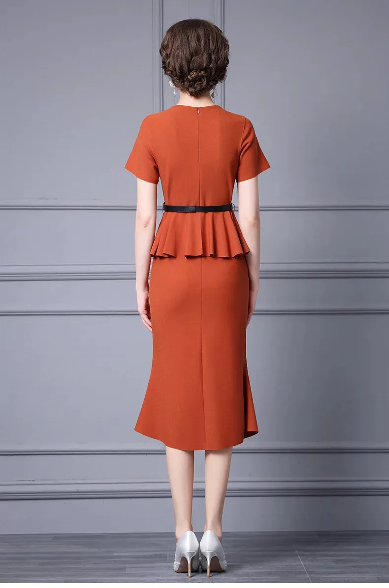 Eve O-Neck Collar Sashes Draped Elegant Empire Office Lady Style Trumpet Dress