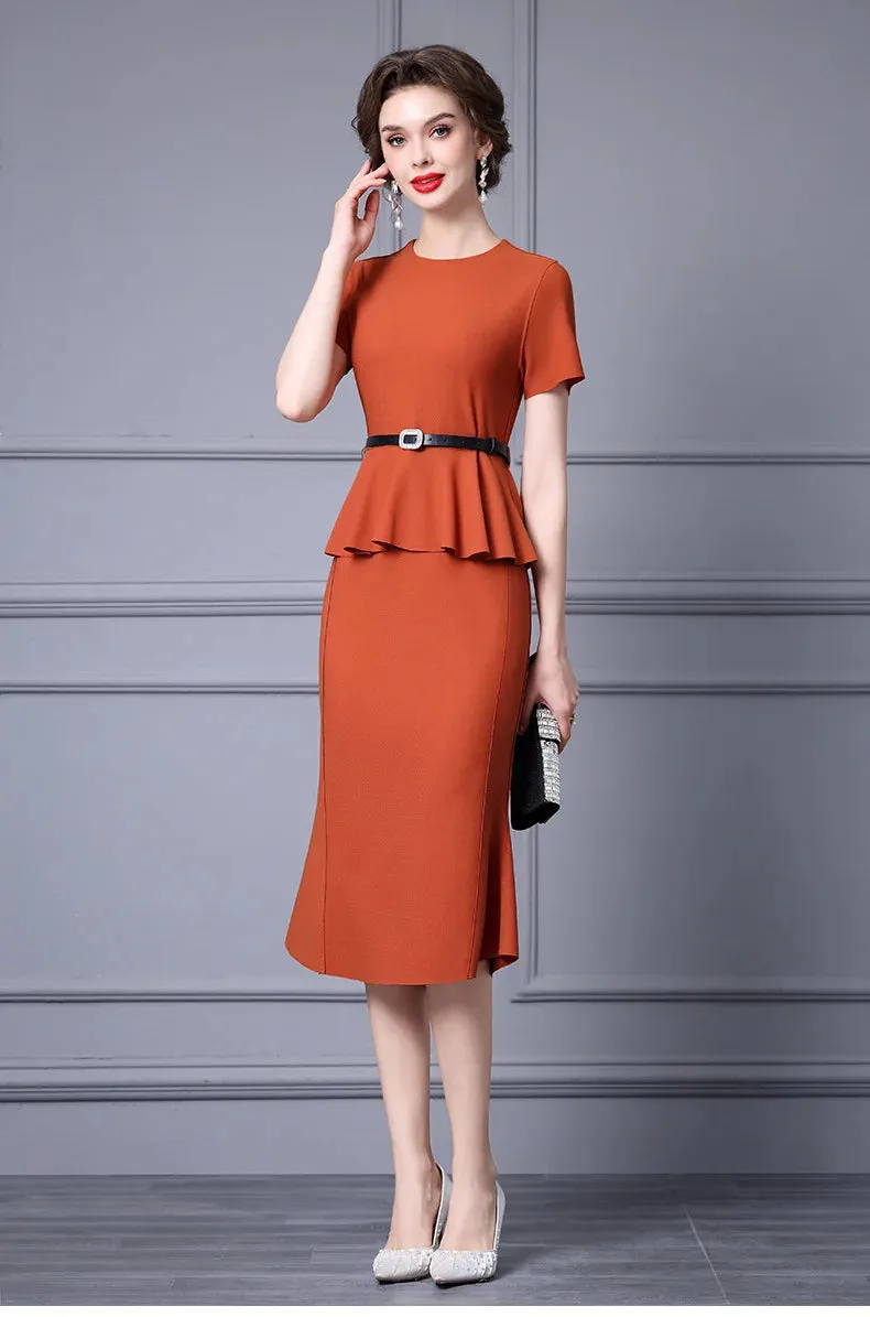 Eve O-Neck Collar Sashes Draped Elegant Empire Office Lady Style Trumpet Dress