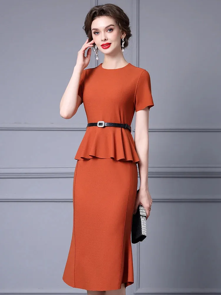 Eve O-Neck Collar Sashes Draped Elegant Empire Office Lady Style Trumpet Dress