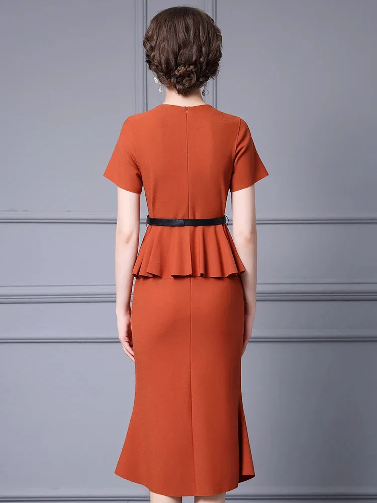 Eve O-Neck Collar Sashes Draped Elegant Empire Office Lady Style Trumpet Dress