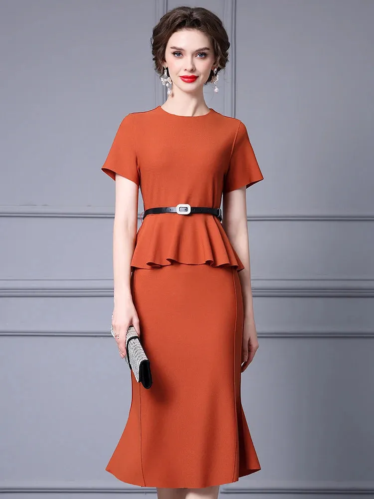 Eve O-Neck Collar Sashes Draped Elegant Empire Office Lady Style Trumpet Dress