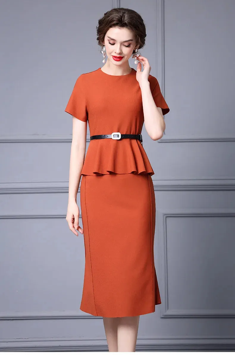 Eve O-Neck Collar Sashes Draped Elegant Empire Office Lady Style Trumpet Dress