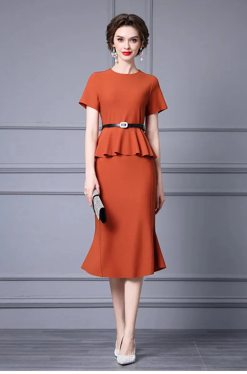 Eve O-Neck Collar Sashes Draped Elegant Empire Office Lady Style Trumpet Dress