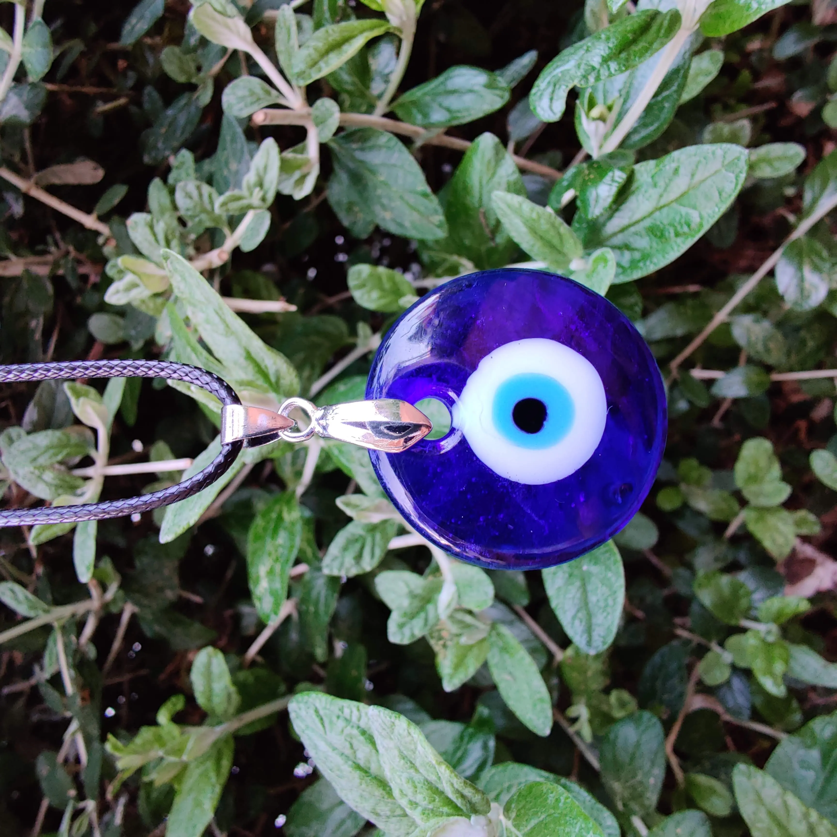 Evil Eye Necklace with Waxed Cord