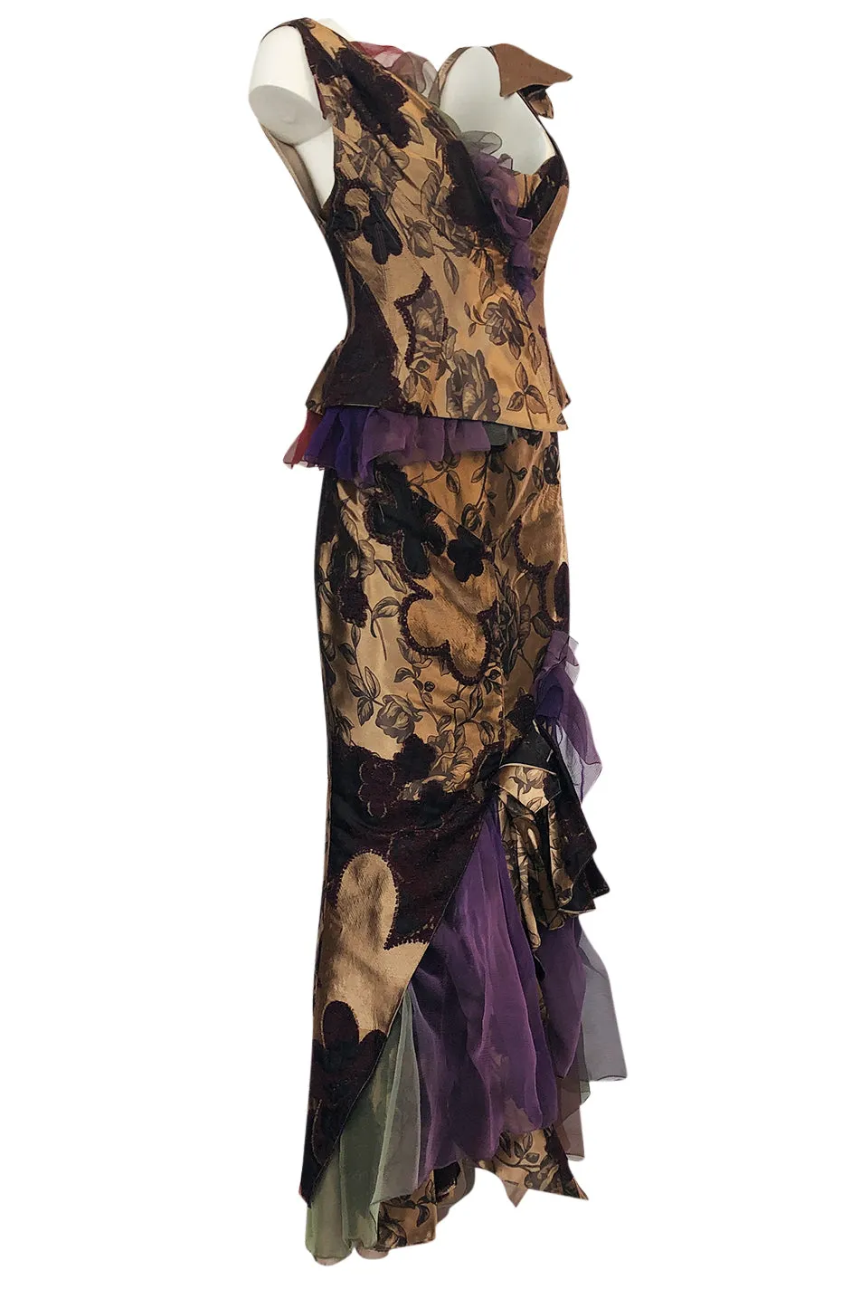 Fall 1992 Christian Lacroix Elaborate Gold & Silk Corset Top & Skirt
