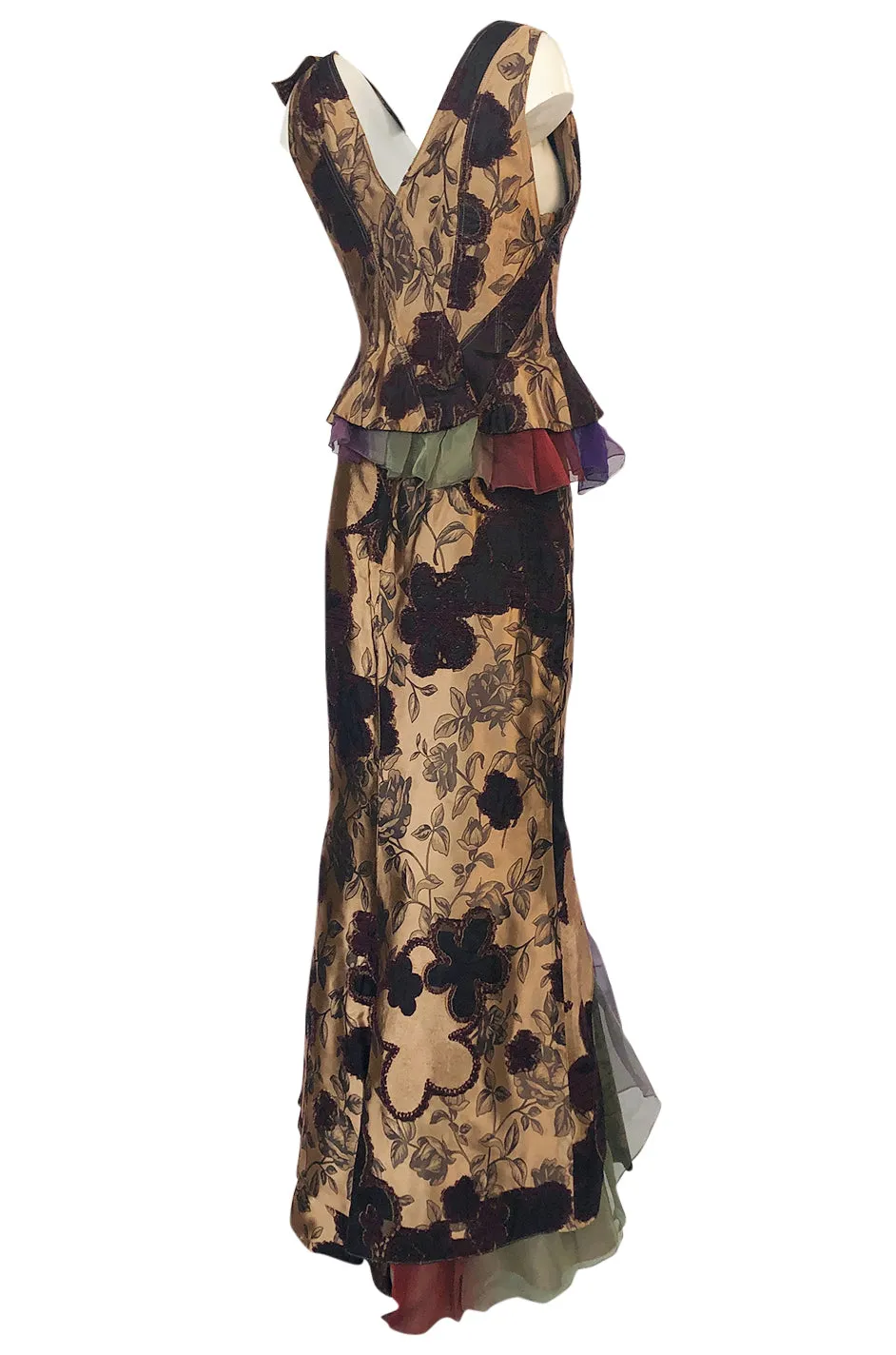 Fall 1992 Christian Lacroix Elaborate Gold & Silk Corset Top & Skirt