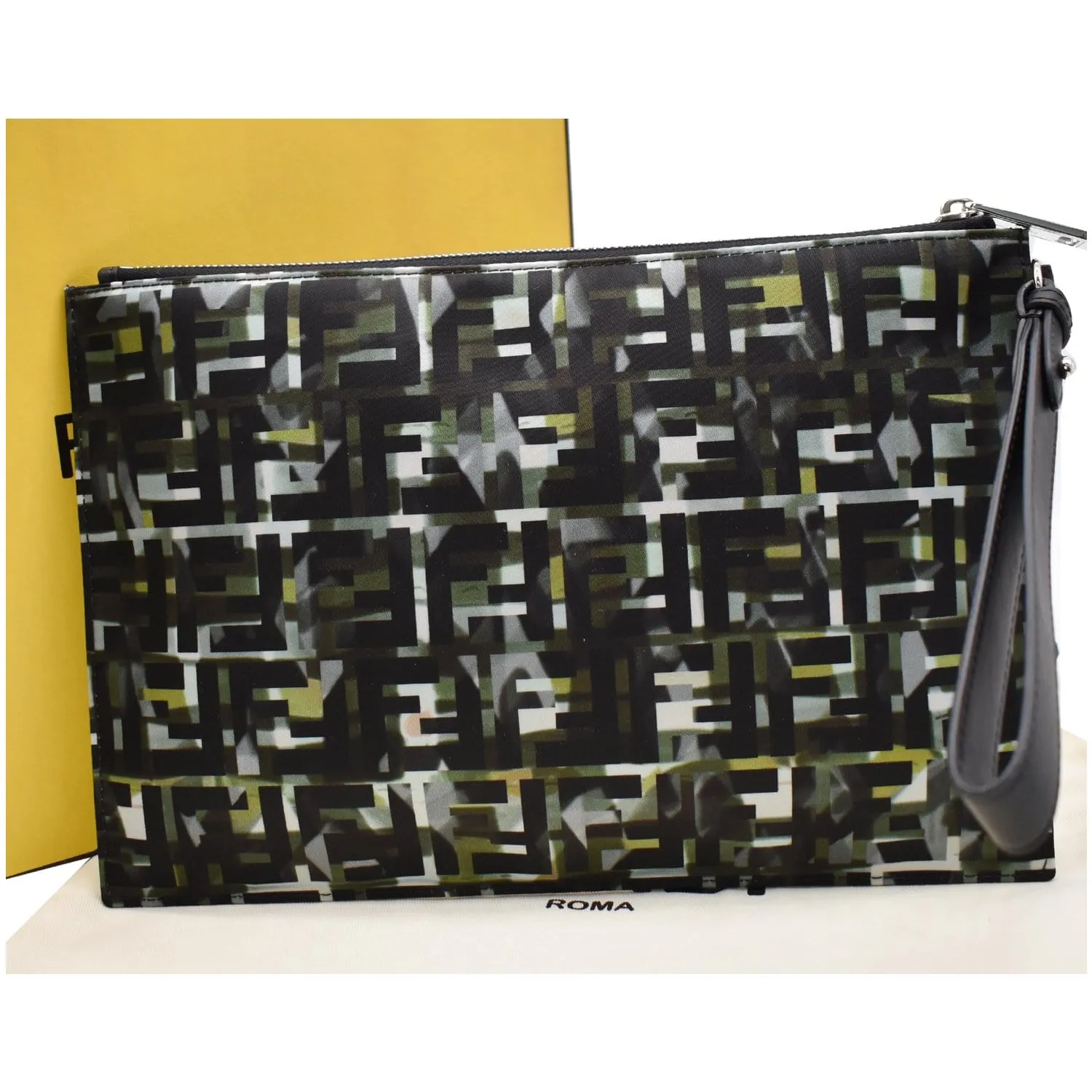 FENDI Camouflage FF Print Nylon Wristlet Pouch Multicolor