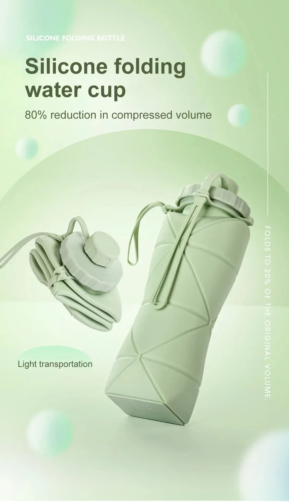 Foldable Silicone Water Bottle Leakproof, Portable, Ideal for Travel, Sports