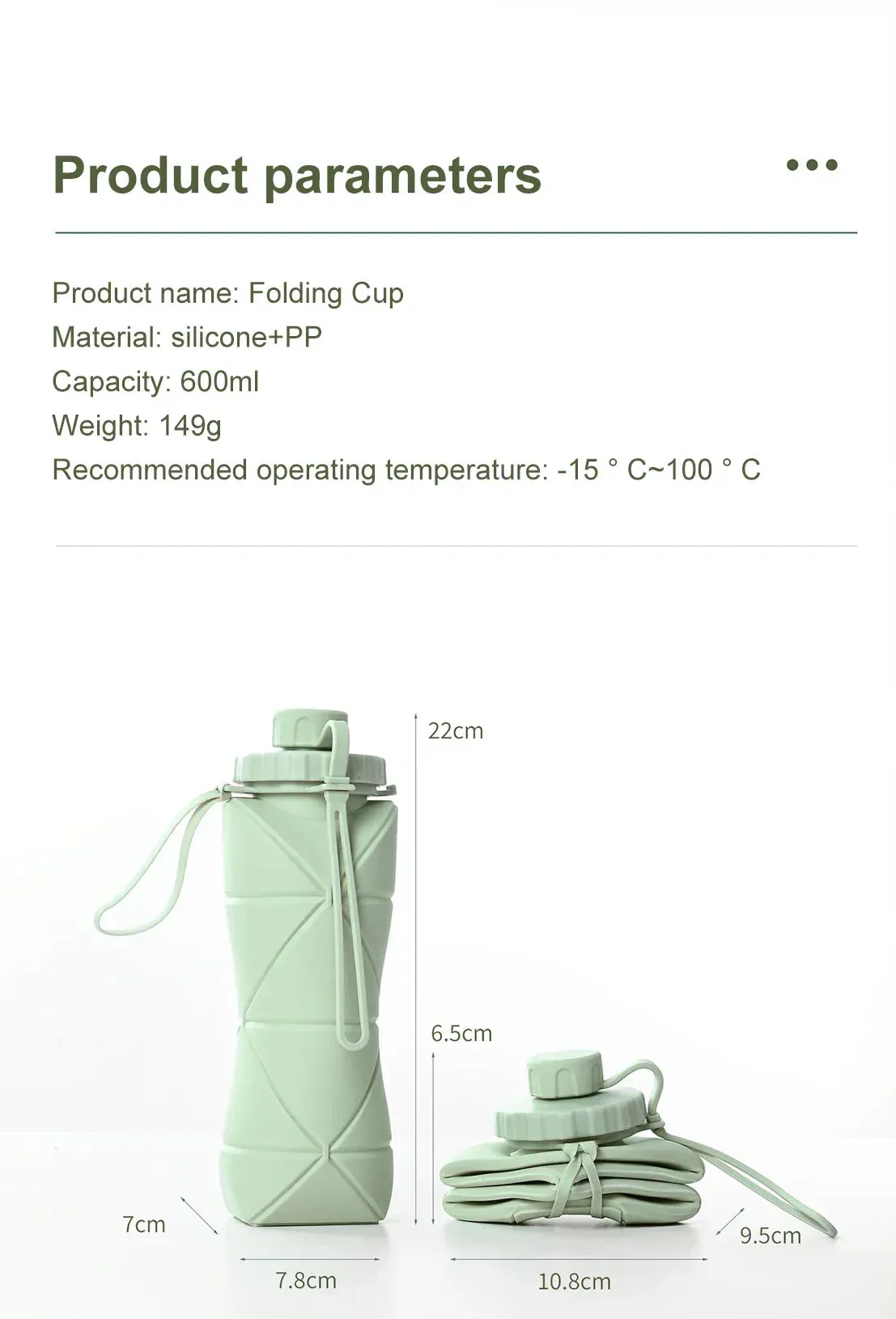 Foldable Silicone Water Bottle Leakproof, Portable, Ideal for Travel, Sports