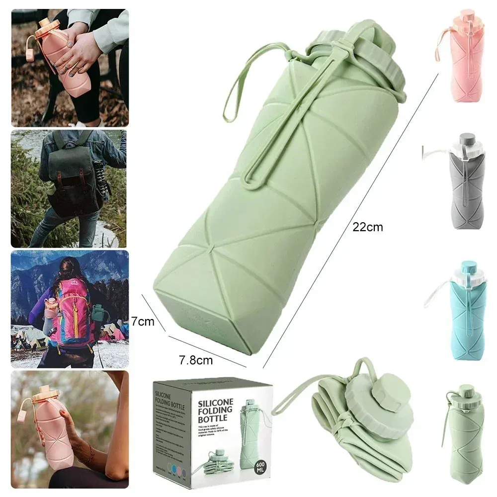 Foldable Silicone Water Bottle Leakproof, Portable, Ideal for Travel, Sports