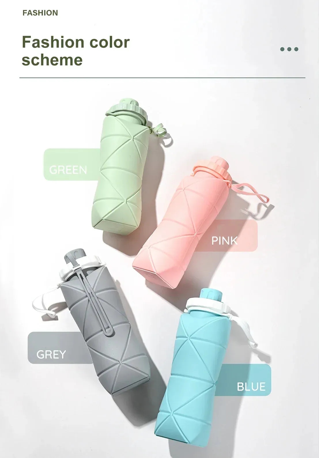 Foldable Silicone Water Bottle Leakproof, Portable, Ideal for Travel, Sports