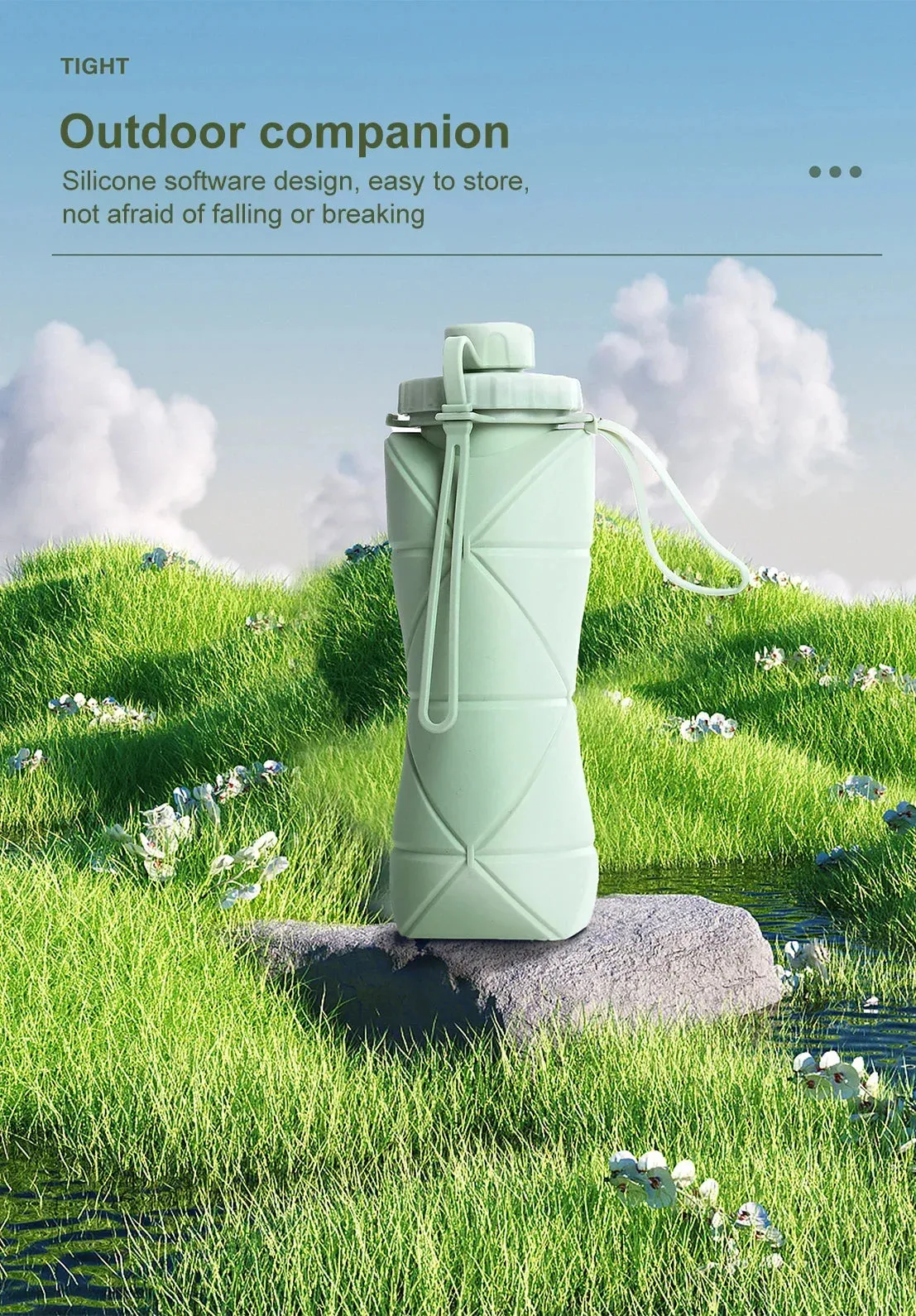 Foldable Silicone Water Bottle Leakproof, Portable, Ideal for Travel, Sports