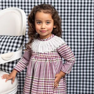Foque Girls Burgundy Check Dress