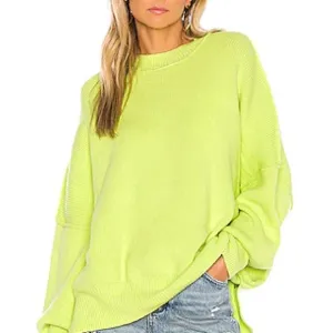 Free People Neon Green Crew Neck Sweater