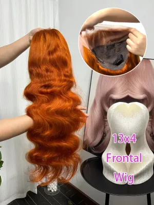 Frontal Wig 13x4 Body Wave 350# Transparent Lace Fashion Malaysian Human Hair Thick No Tangle