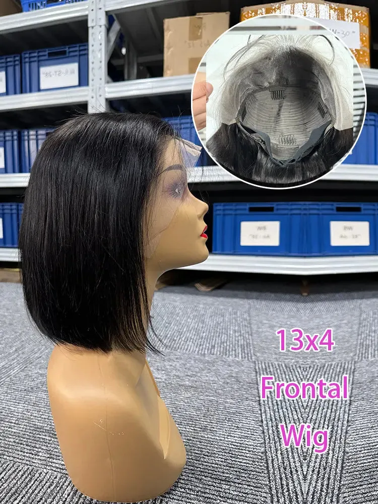 Frontal Wig 13x4 Straight BOB Natural Color 1B 100% Malaysian Virgin Human Hair