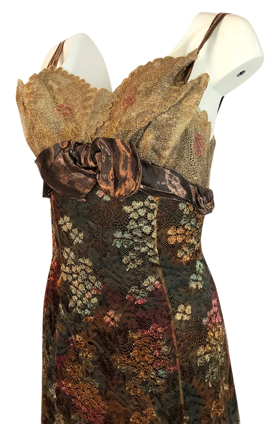 F/W 1995 Christian Lacroix Stunning Metallic Gold & Copper Lace Dress