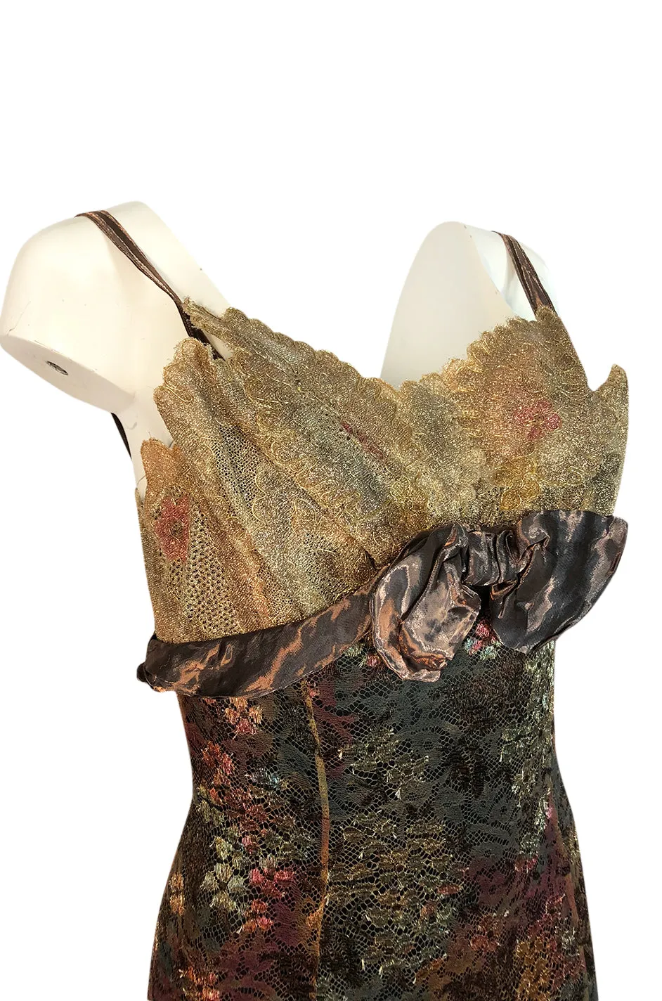 F/W 1995 Christian Lacroix Stunning Metallic Gold & Copper Lace Dress