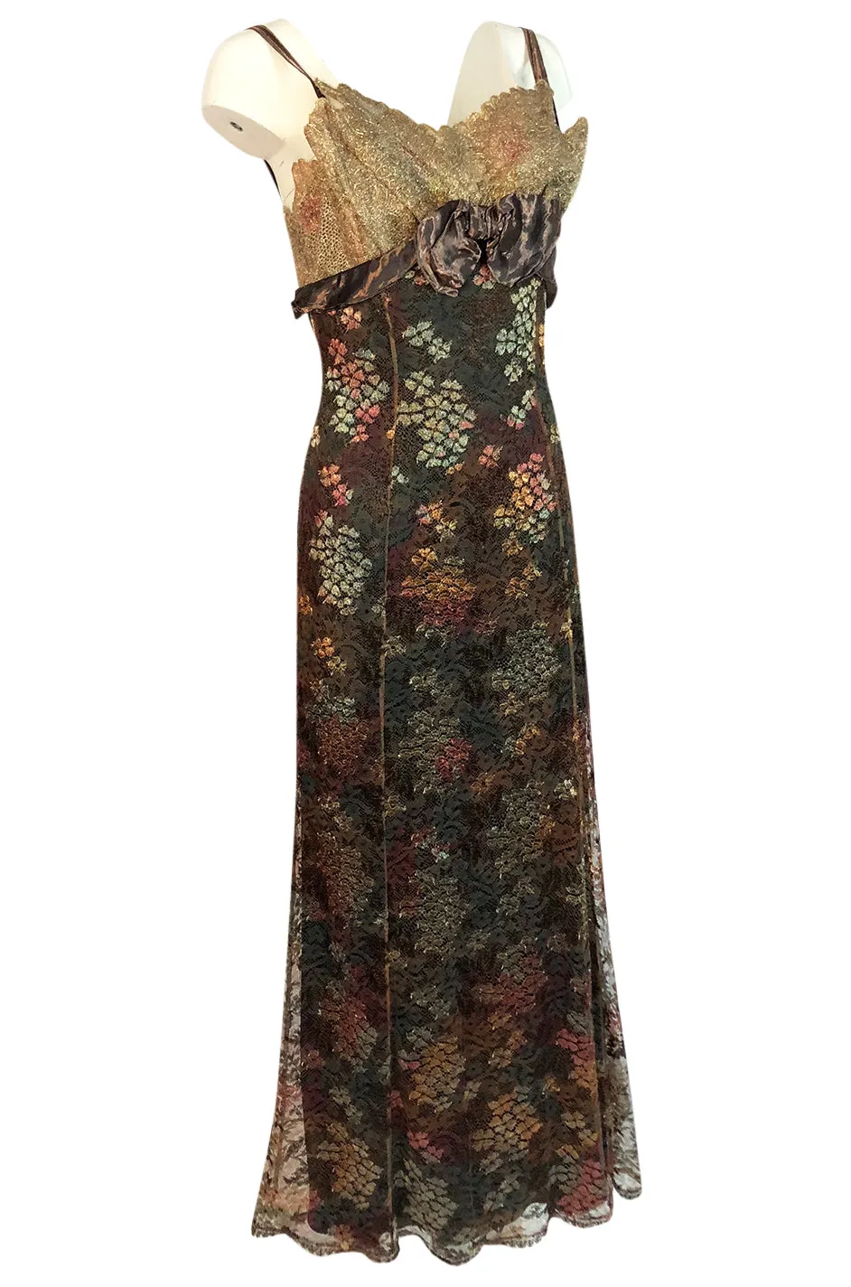 F/W 1995 Christian Lacroix Stunning Metallic Gold & Copper Lace Dress