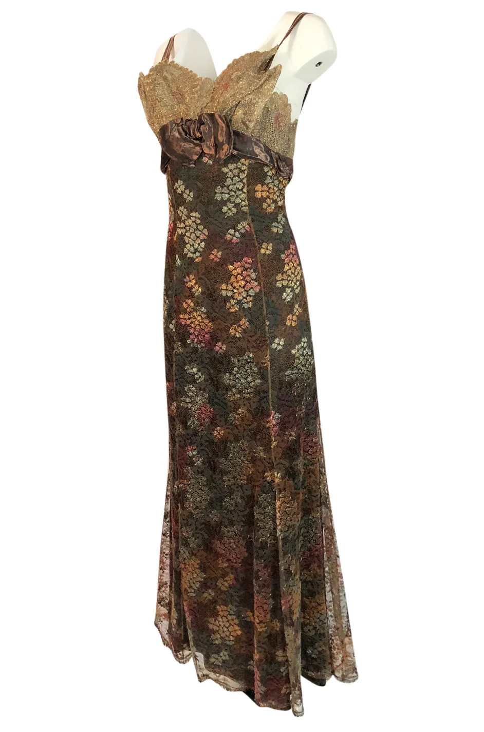 F/W 1995 Christian Lacroix Stunning Metallic Gold & Copper Lace Dress