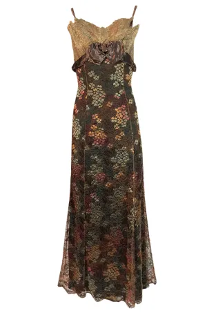 F/W 1995 Christian Lacroix Stunning Metallic Gold & Copper Lace Dress