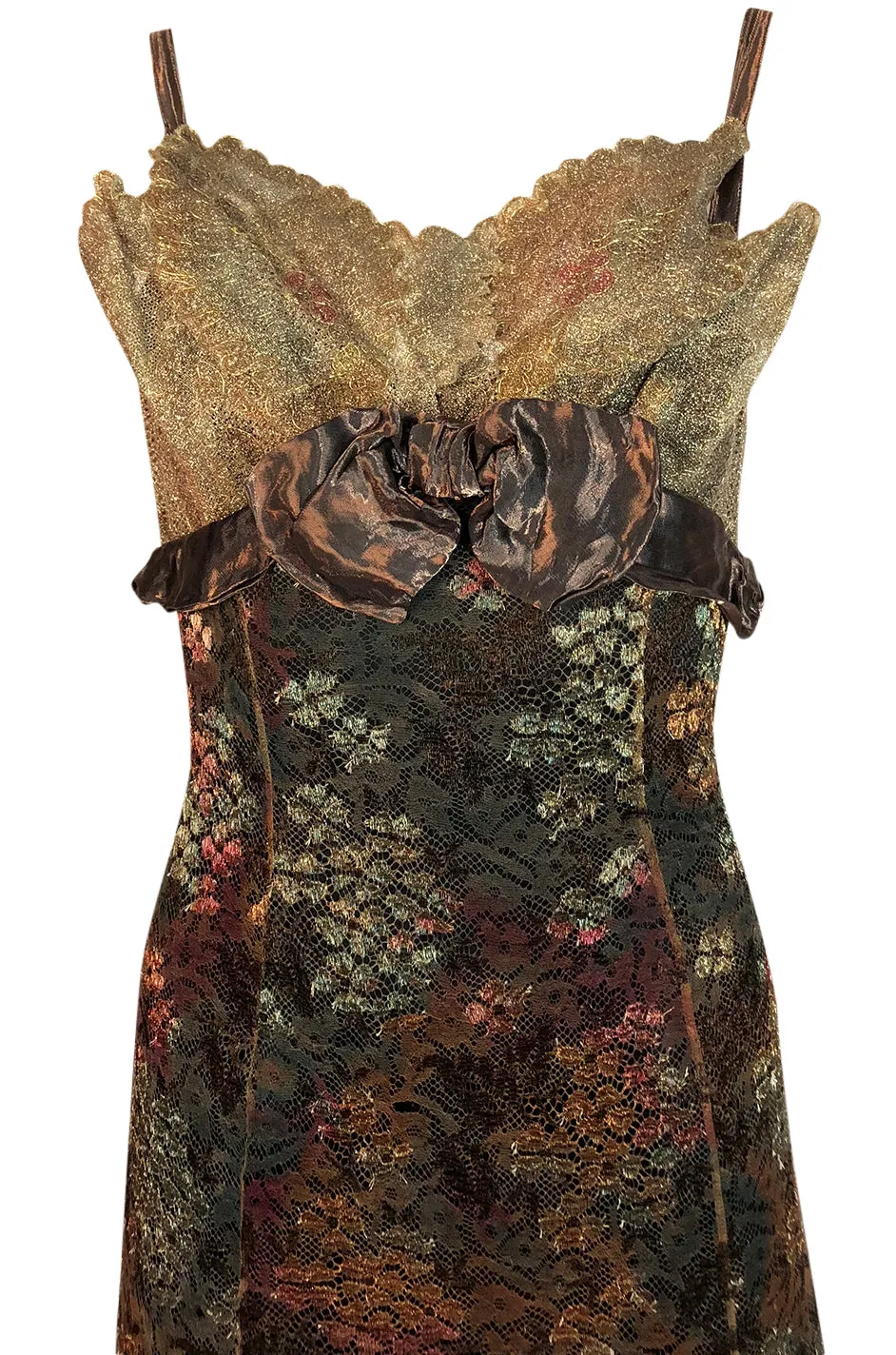 F/W 1995 Christian Lacroix Stunning Metallic Gold & Copper Lace Dress