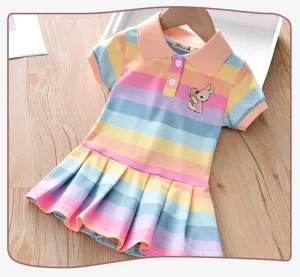 Girls Casual Rainbow Dresses Short-sleeved