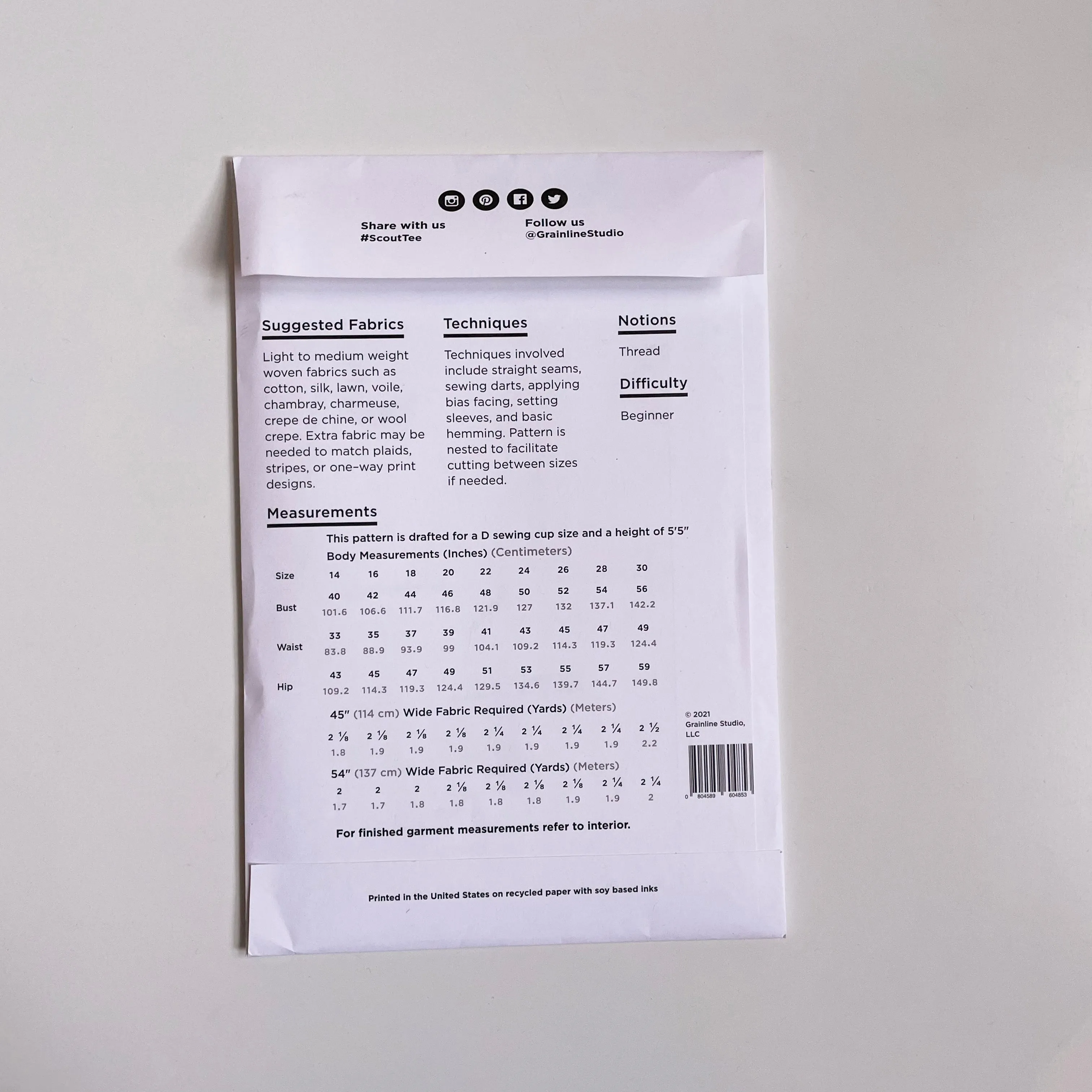 Grainline Studio : Scout Tee Extended Sizes