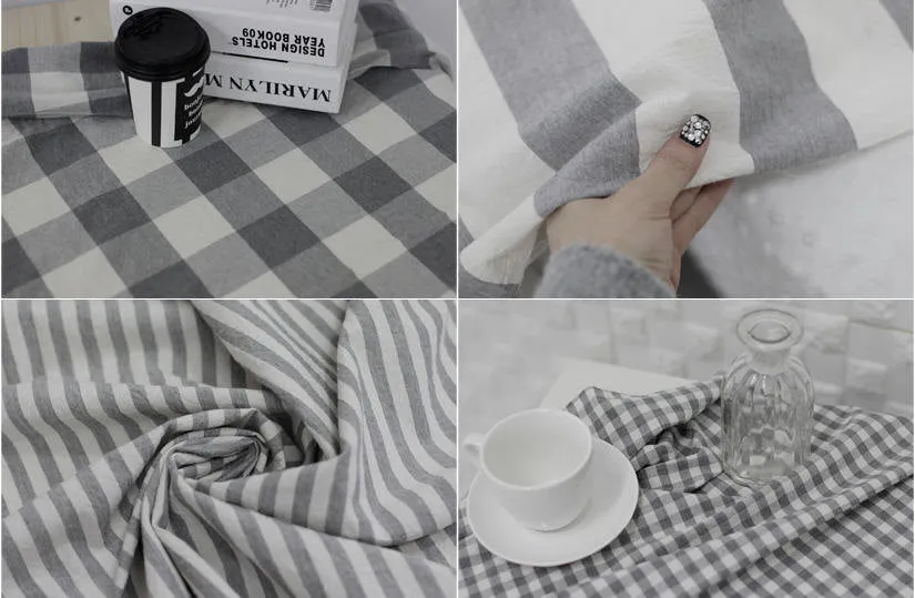Gray Stripes Gray Plaid Cotton Fabric, Washing Cotton - By the Yard 96941 92587-1
