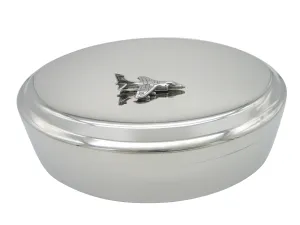 Gray Toned Textured Harrier Jet Plane Pendant Oval Trinket Jewelry Box