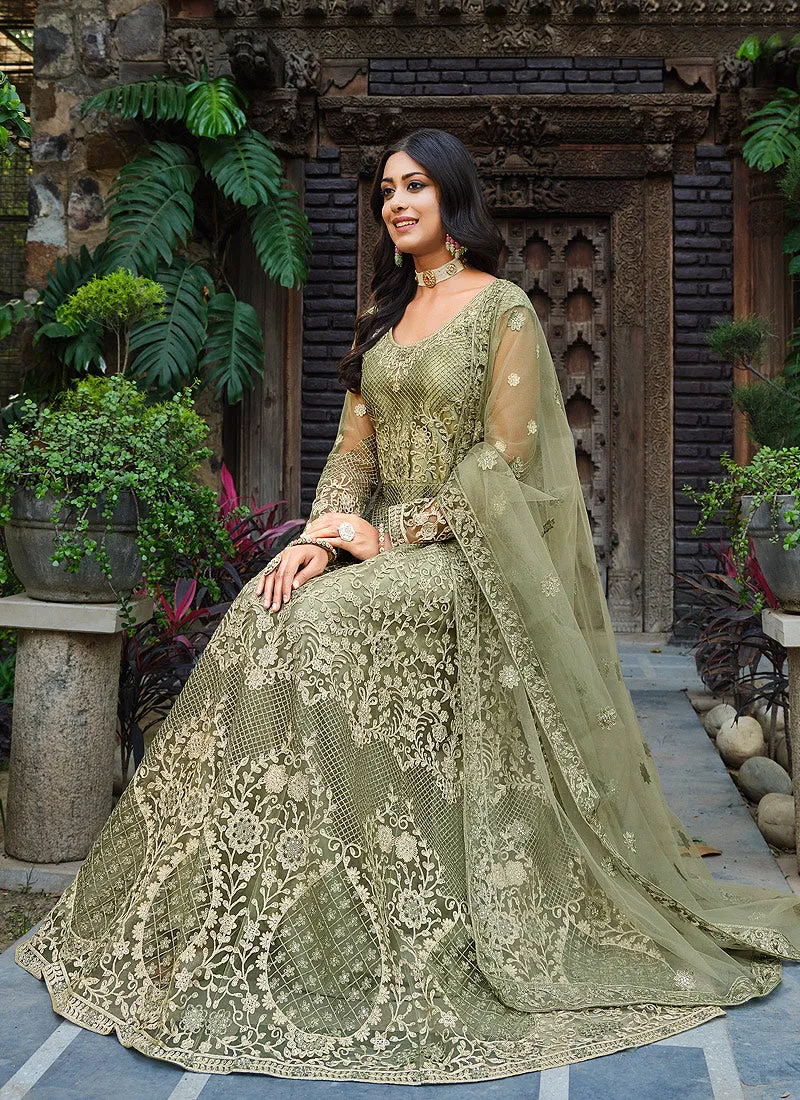 Green Heavy Embroidered Designer Anarkali Suit