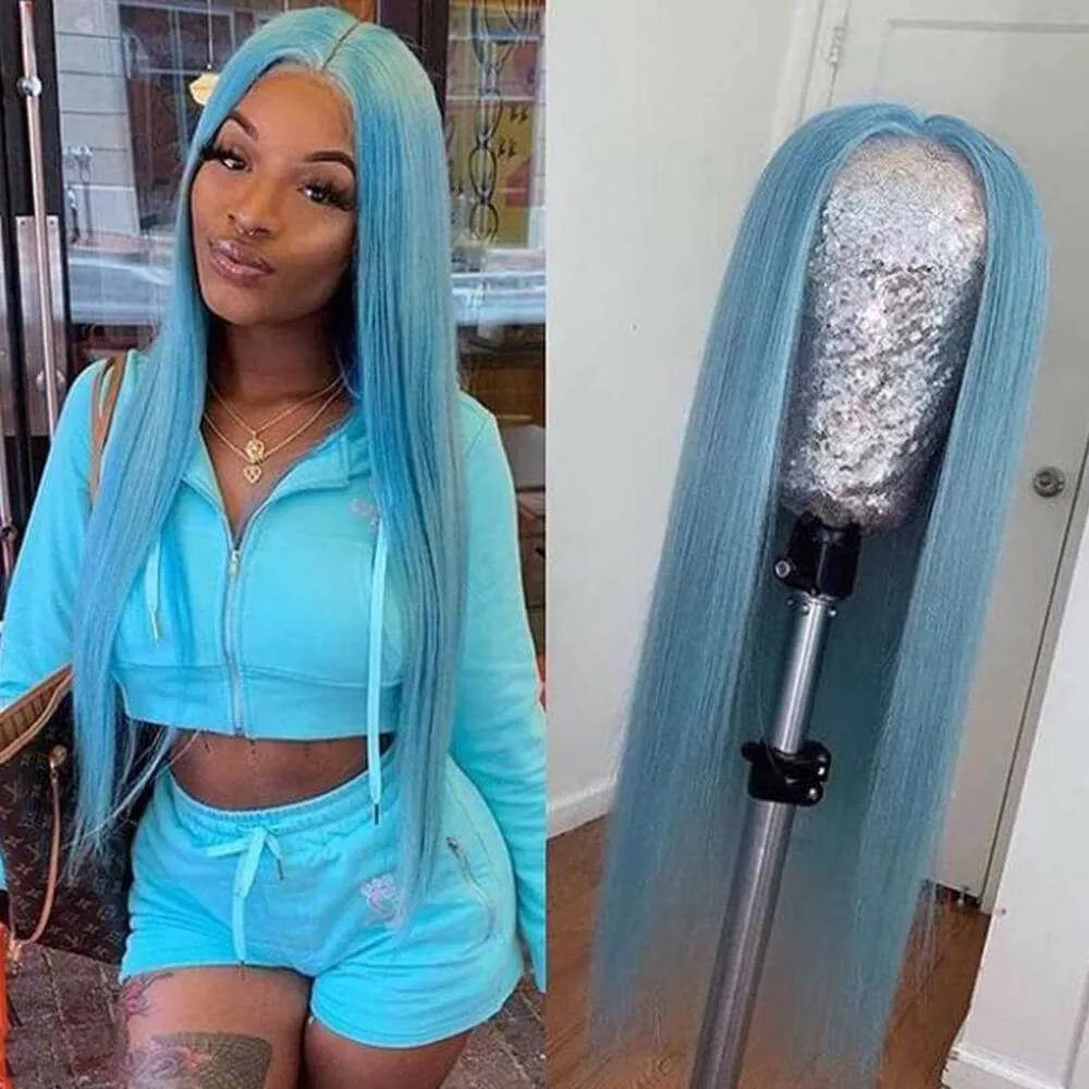 Green/ Purple/ Blue Straight Hair Lace Wig 100% Human hair