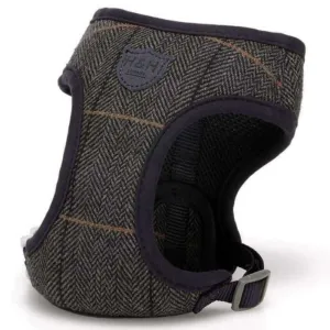 Grey Checked Tweed Dog Harness