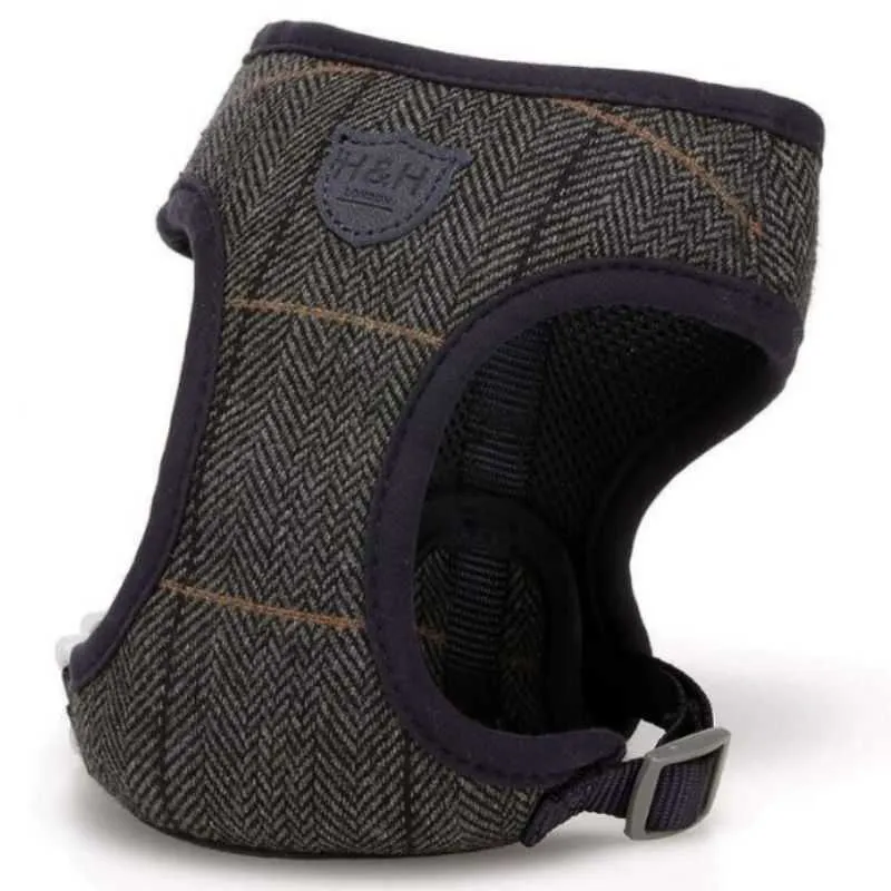 Grey Checked Tweed Dog Harness
