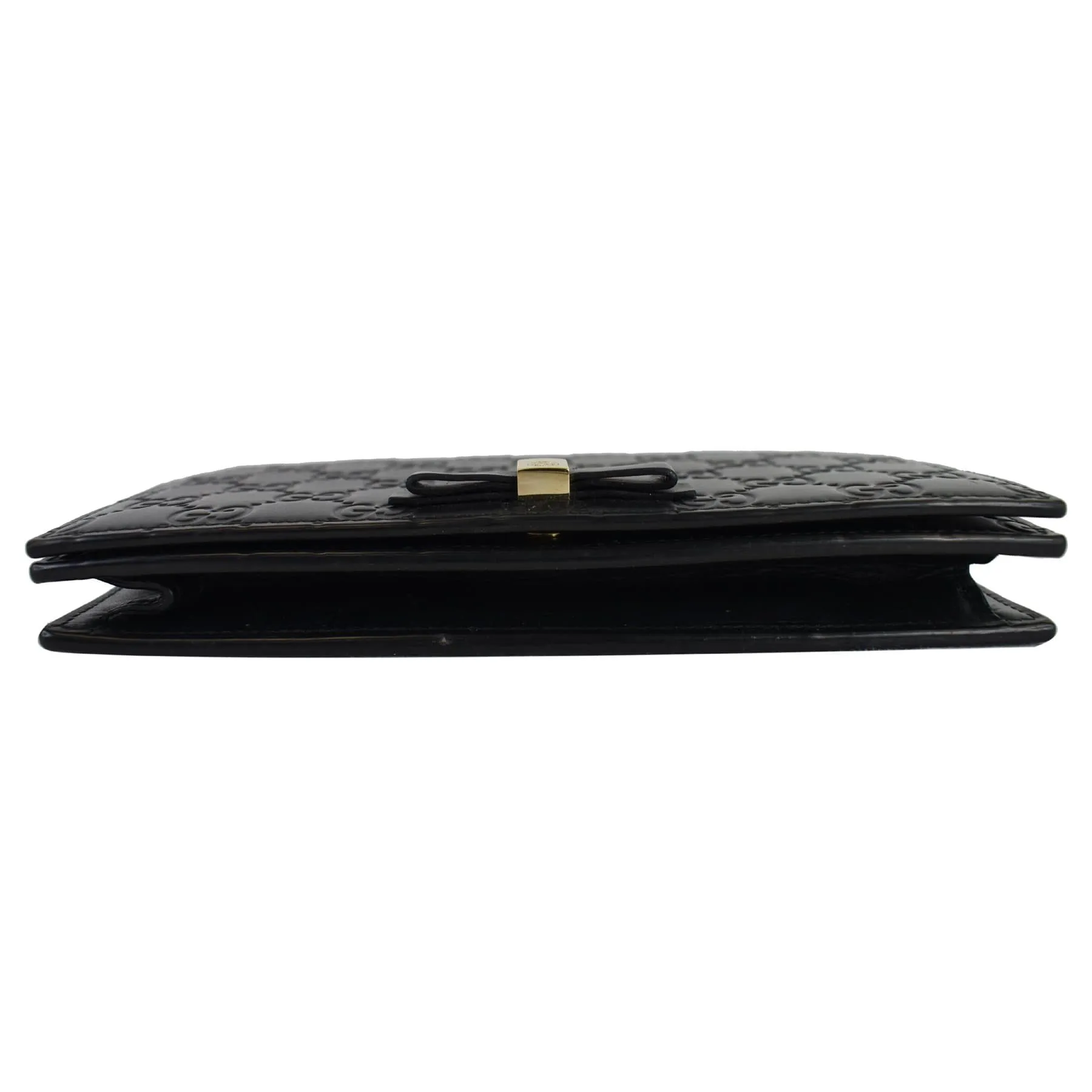 GUCCI Bow Guccissima Leather Chain Wallet Black 431408