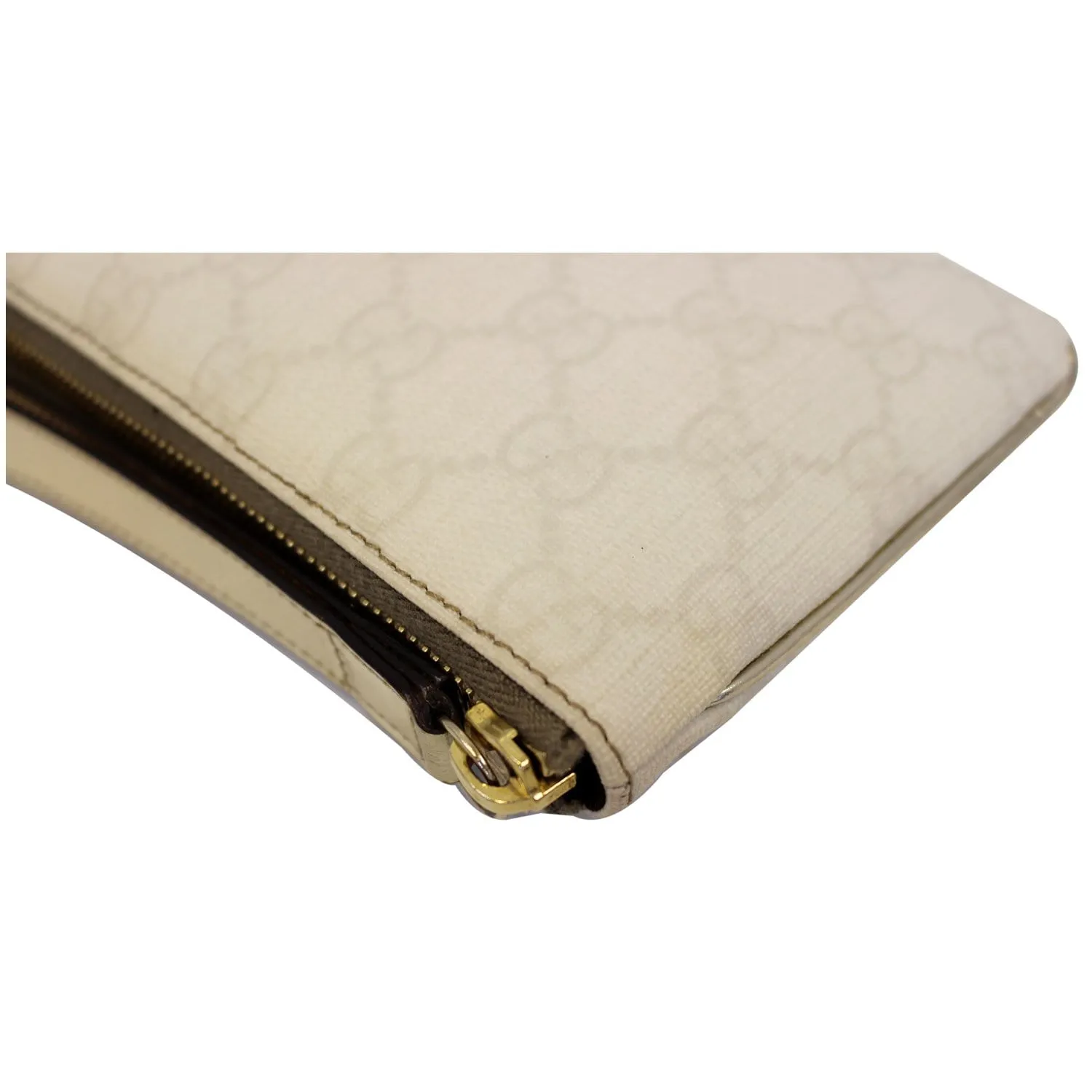 GUCCI GG Canvas Wristlet Pochette Clutch Bag White 190553