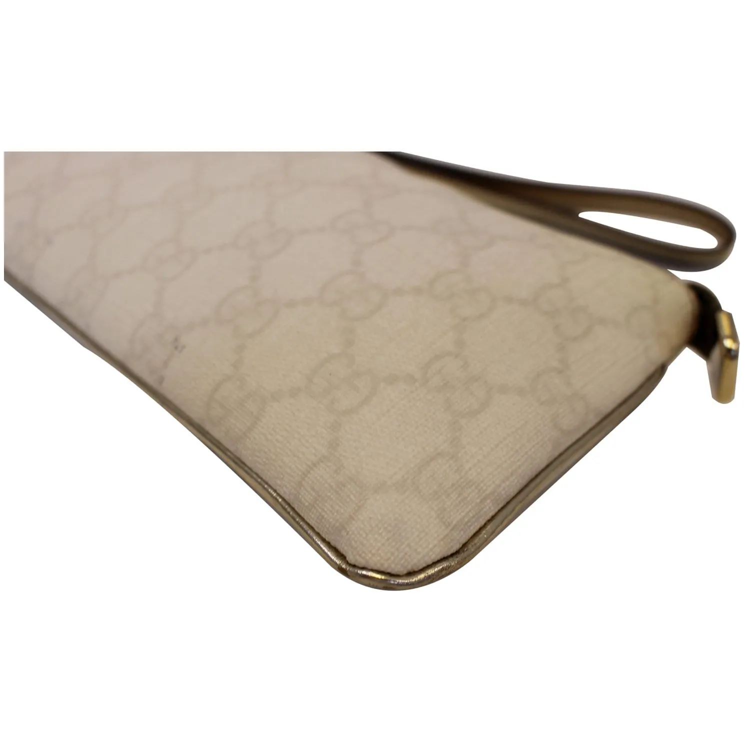 GUCCI GG Canvas Wristlet Pochette Clutch Bag White 190553