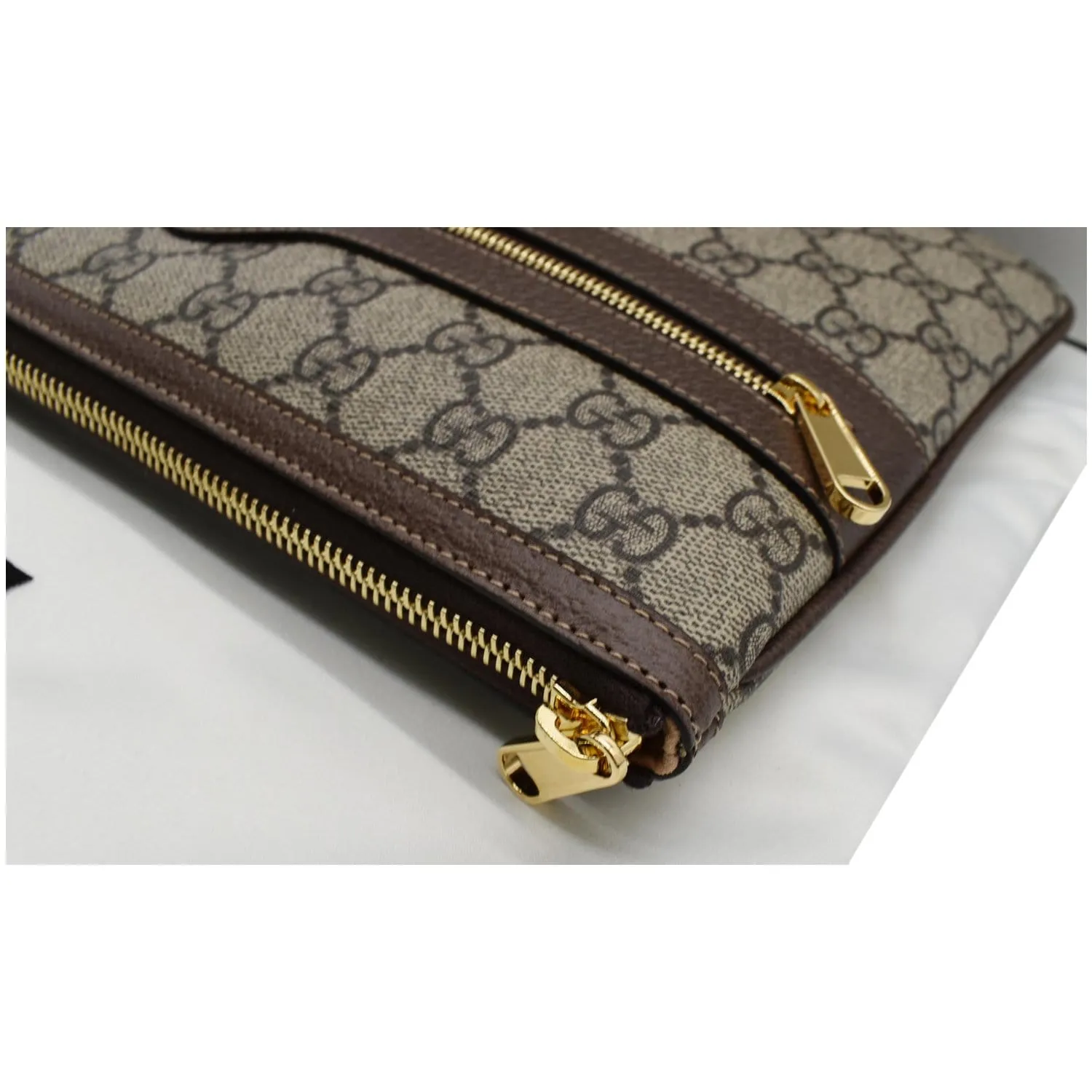 GUCCI Large Ophidia GG Supreme Monogram Leather Pouch Clutch Bag Beige 517551