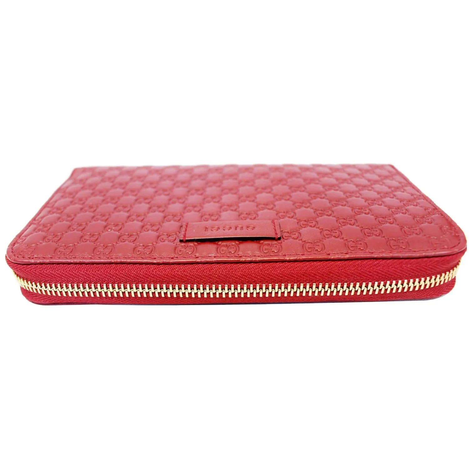 GUCCI Micro GG Guccissima Leather Zip Around Wallet Red