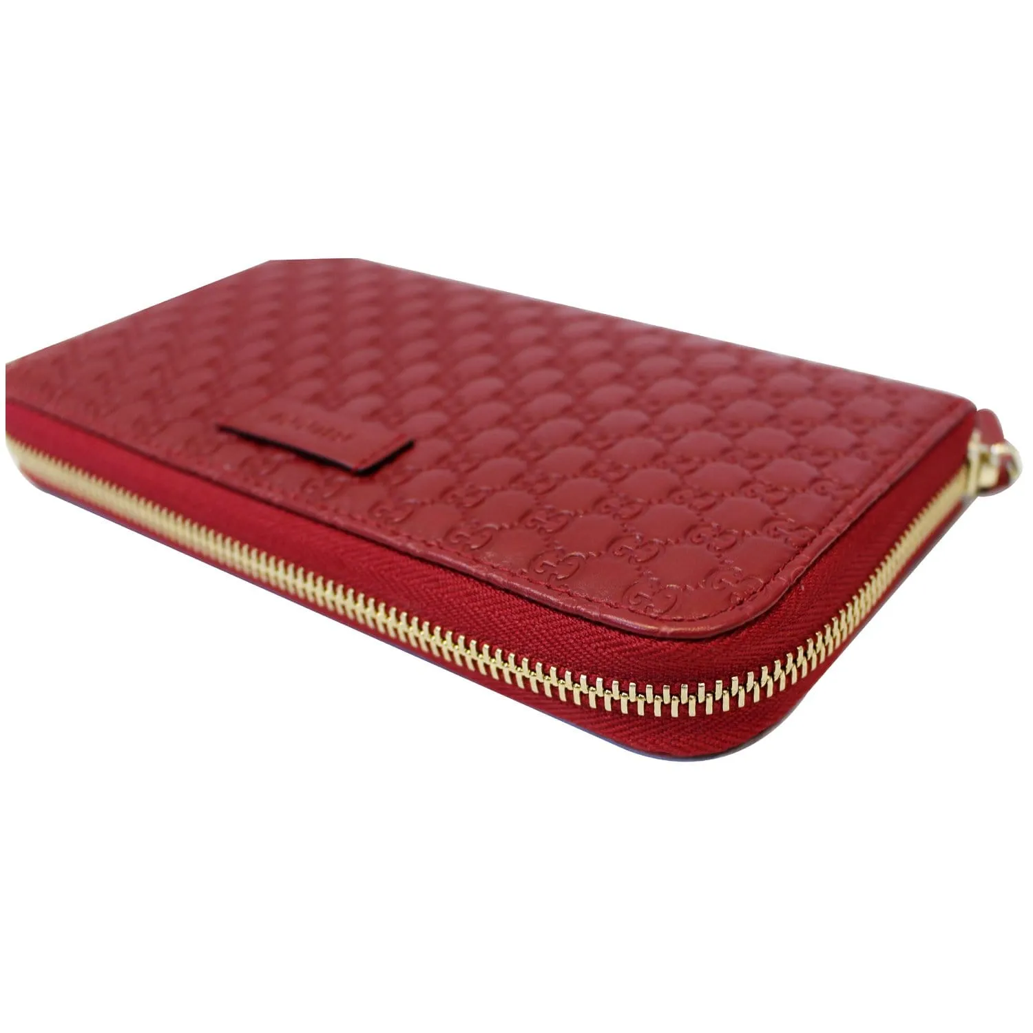 GUCCI Micro GG Guccissima Leather Zip Around Wallet Red
