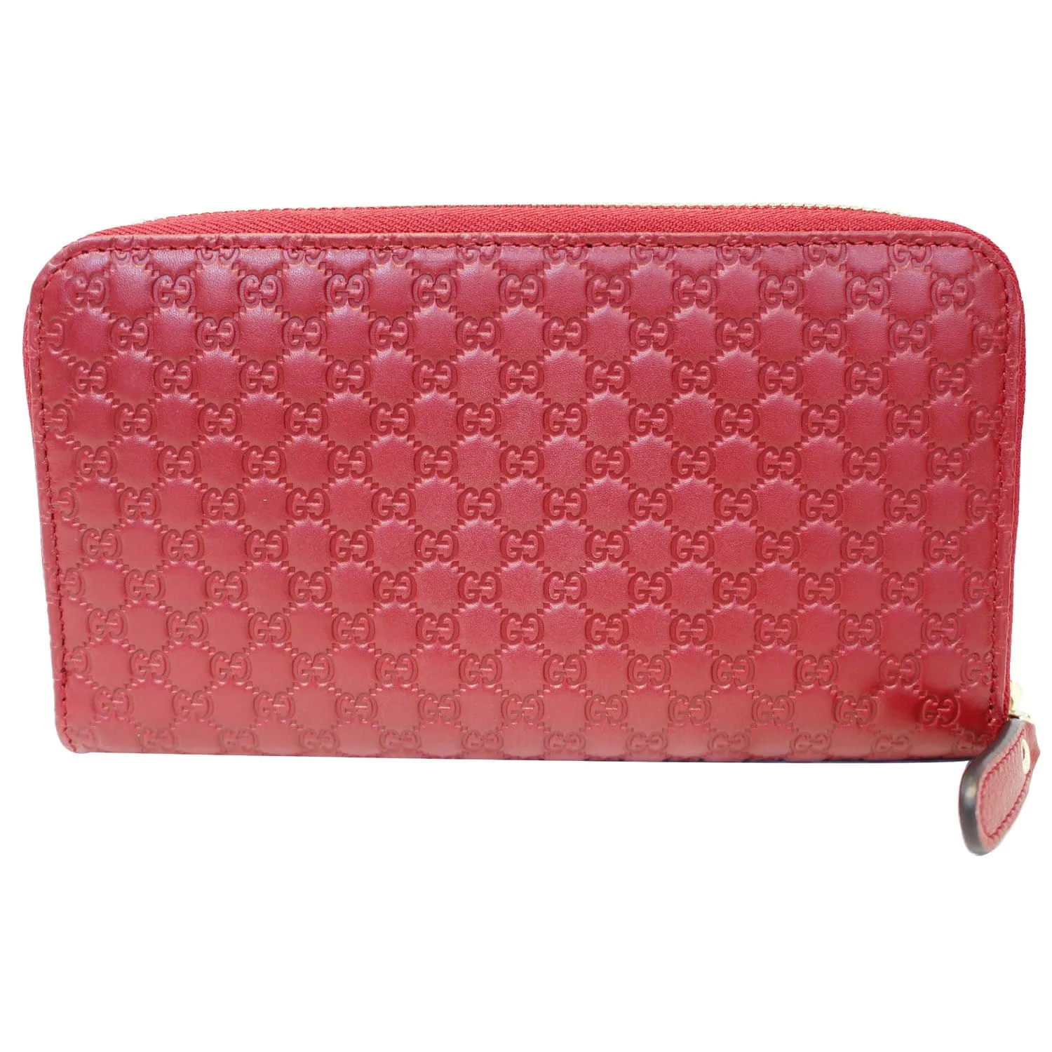 GUCCI Micro GG Guccissima Leather Zip Around Wallet Red