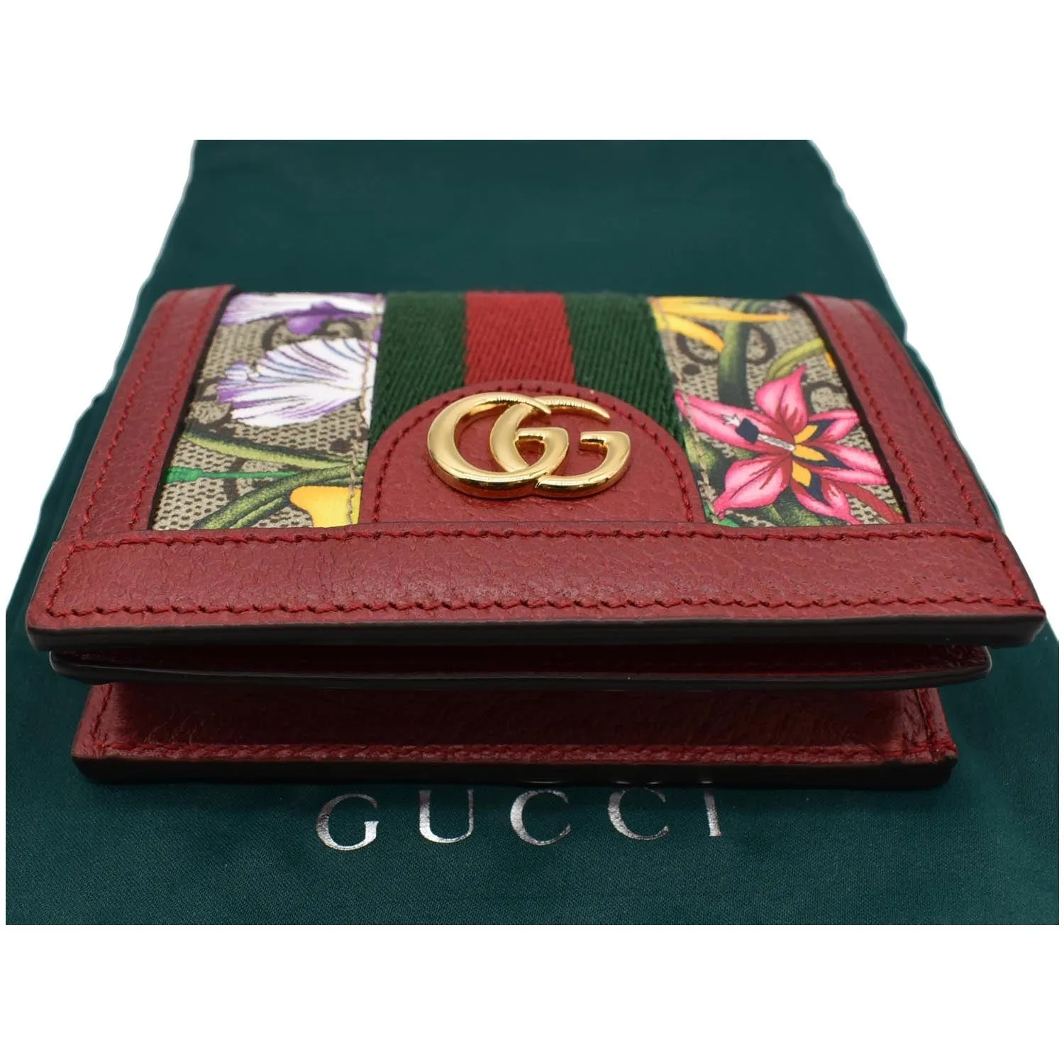 GUCCI Ophidia Flora GG Supreme Canvas Card Case Wallet Red 523155
