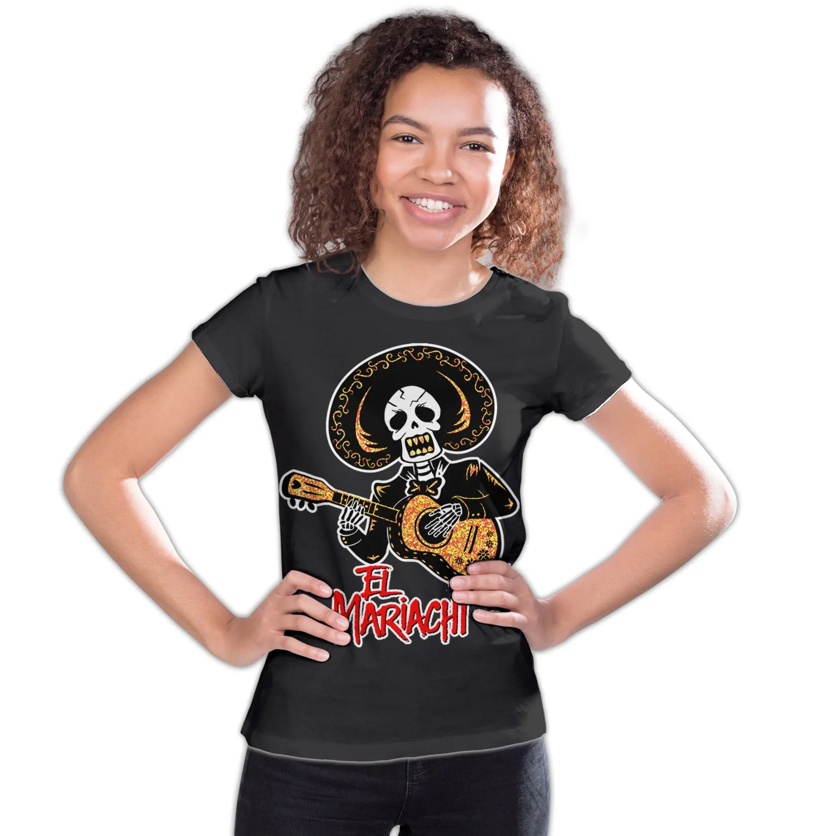 Halloween Day Of The Dead El Mariachi Guitar Sugar Skull Official Youth T-shirt